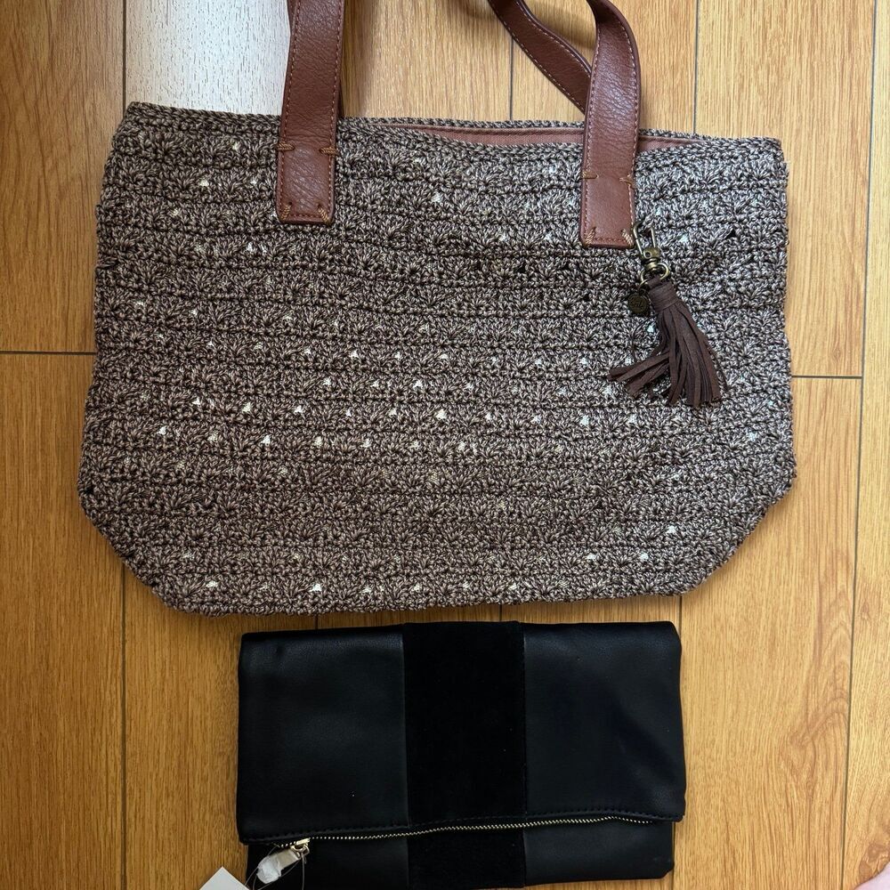 The Sak Fairmont Crochet Large Tote + NWT BP Foldover Clutch, Two Bag Bundle